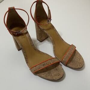 SCHUTZ Cadey Lee Block Casual Leather Sandal orange trim cork US 7.5